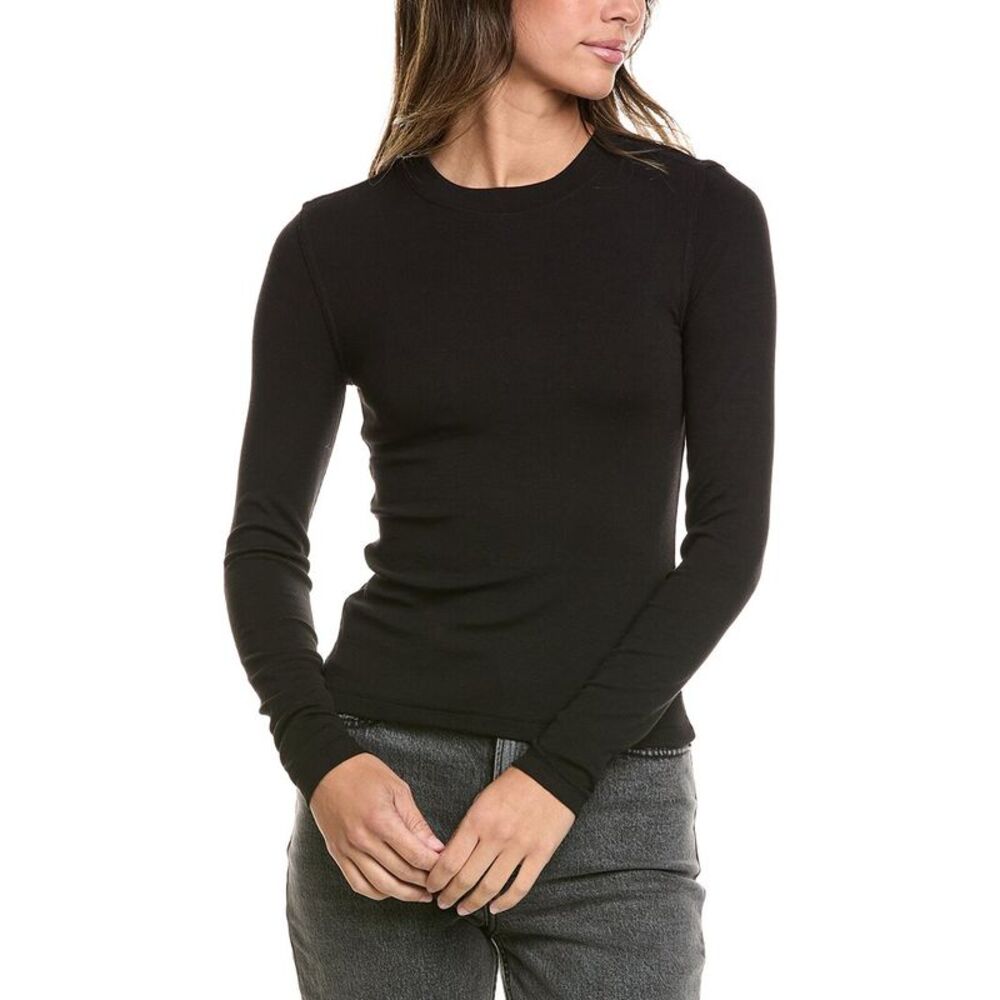 Frame Denim Womens  The Rib Crewneck Sweater, Black